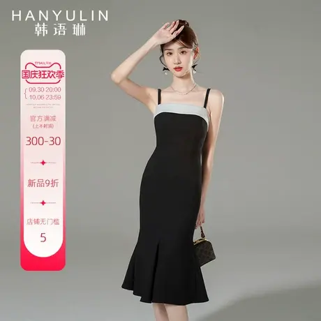 韩语琳秋季吊带连衣裙2023新款女早秋法式气质高级感超好看黑裙子图片