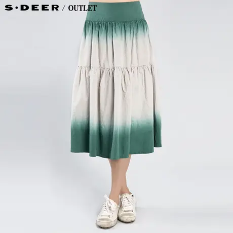 sdeer圣迪奥夏女渐变绿吊染褶皱半身裙中长裙子1281146图片