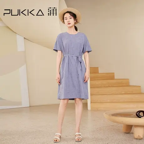 Pukka蒲牌商场同款纯棉连衣裙夏季新款原创设计感系带中长裙图片