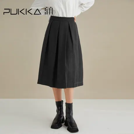 蒲PUKKA a字半身裙女秋装新品宽松简约气质显瘦高腰中长裙子商品大图