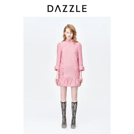 【肌理美学】DAZZLE地素奥莱春季新款粉色新中式提花旗袍连衣裙图片