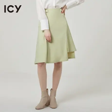 icy女装设计时尚设计感不规则拼接纽扣装饰隐藏式拉链半裙女图片