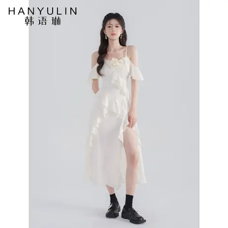 韩语琳法式吊带连衣裙女夏季2023新款气质收腰显瘦高级感白色裙子图片