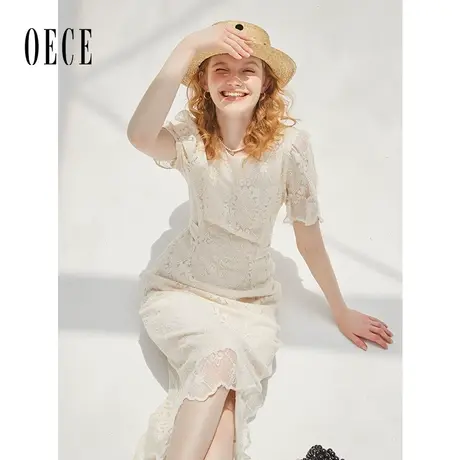 Oece法式甜美蕾丝裙女2023春夏季新款设计感连衣裙气质收腰裙子图片