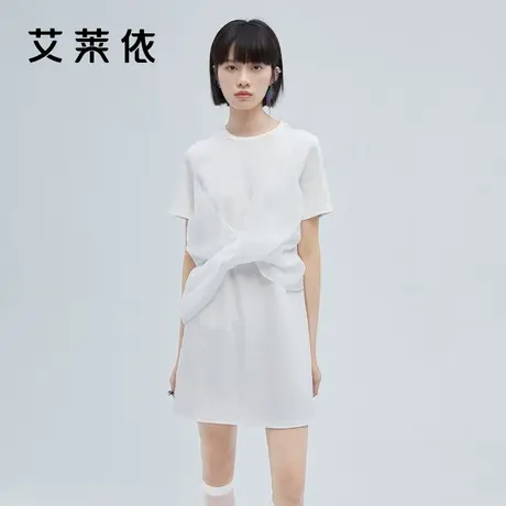 艾莱依高级感连衣裙女夏季新款法式小众设计白色拼接T恤裙子短裙图片