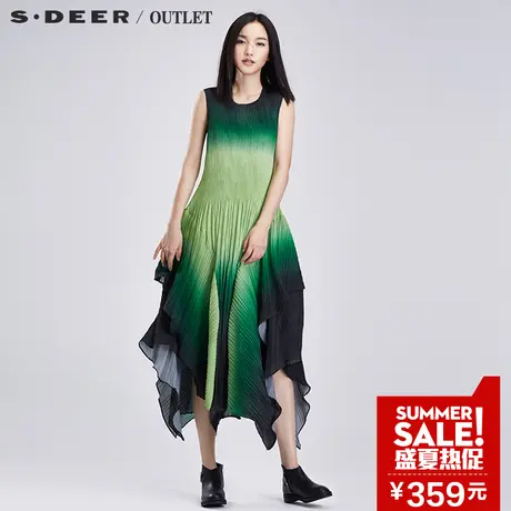 sdeer圣迪奥女优雅竖褶渐变色调连衣裙S16181240商品大图