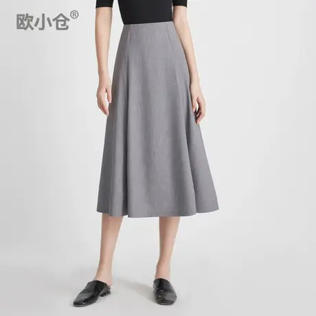 OXC/欧小仓灰色中长款半身裙女2021春款高腰显瘦遮胯垂感a字伞裙商品大图