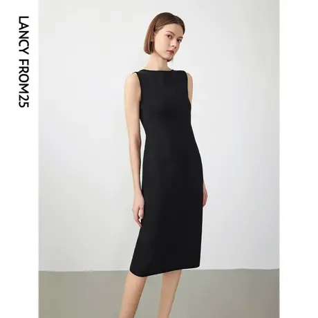 朗姿法式复古气质一字领高级感显瘦小黑裙2024年春季新款连衣裙女商品大图