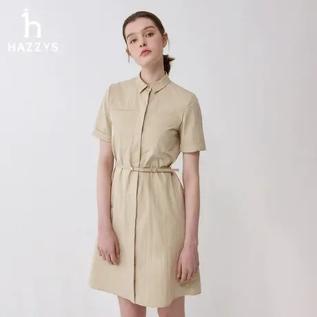 Hazzys哈吉斯2024春季新品宽松直筒衬衫裙休闲显瘦中长款连衣裙女图片