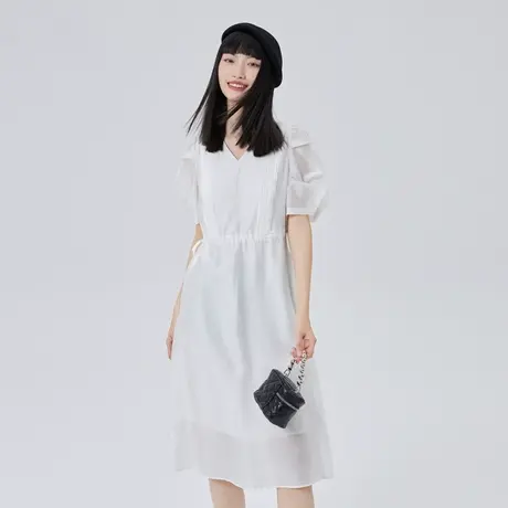 艾莱依商场同款V领气质连衣裙 2023女新款裙子女夏季 小众设计感图片