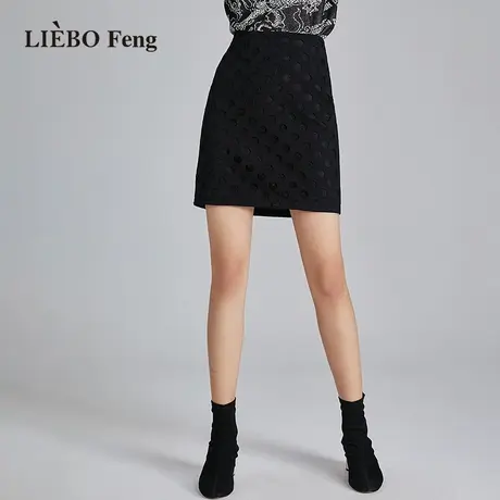 裂帛LIEBOFeng原创设计2023秋季新品A字百搭镂空蕾丝黑色半身短裙图片