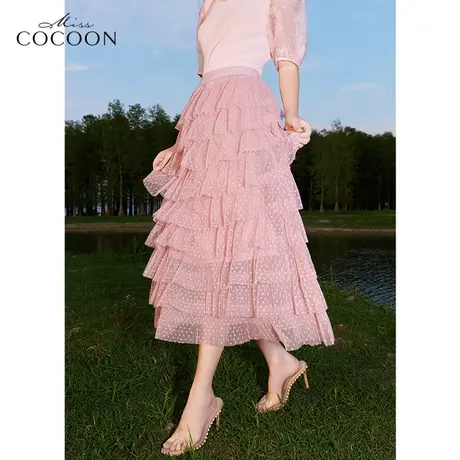 missCOCOON高级感蛋糕裙女春装2022新款波点网纱荷叶边半身裙图片
