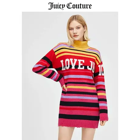 Juicy Couture橘滋春季新款彩色条纹针织连衣裙毛衣裙打底裙子女图片