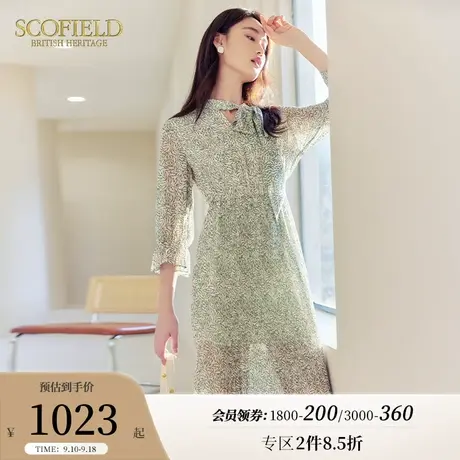 Scofield夏季新款法式茶歇裙收腰褶皱显瘦中长款甜美碎花连衣裙图片