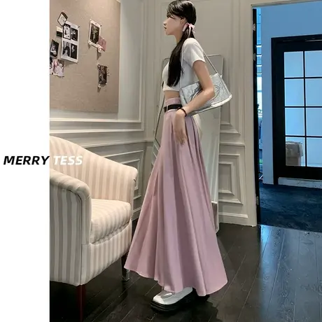 粉色休闲半身裙女秋季爆款2023年新款设计感遮肉显瘦修身百褶裙子图片