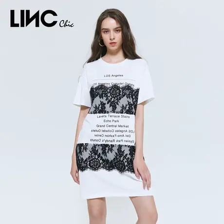 LINC金羽杰2023春季新款法式复古蕾丝拼接气质小个子T恤连衣裙女商品大图