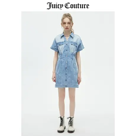 Juicy Couture橘滋连衣裙女2023夏季新款复古短袖A版收腰牛仔裙子图片