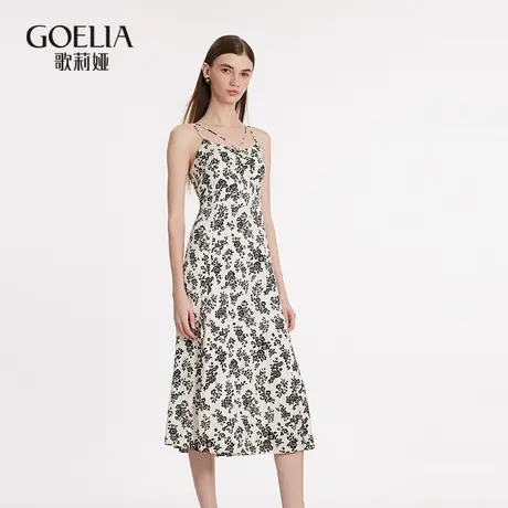 歌莉娅连衣裙女春季新款设计感黑白印花吊带裙气质长裙1C2R4K640图片