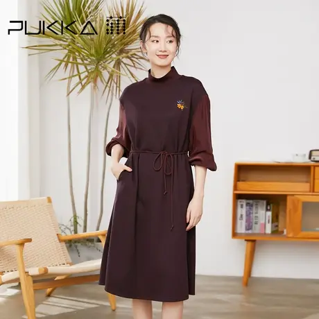 蒲PUKKA 针织连衣裙女原创设计感冬季羊毛混纺绣花商场同款图片