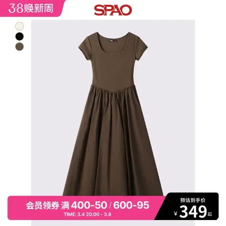 SPAO韩国同款2024年春季新款女士时尚短袖长裙连衣裙SPOWE24W99图片