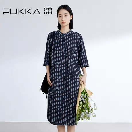 蒲PUKKA 2024春夏新品定制双面提花纯棉面料H型显瘦连衣裙图片