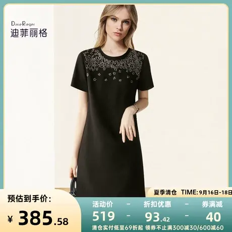 迪菲丽格黑色连气质衣裙2023新款女装夏季法式短袖显瘦中长款裙子商品大图
