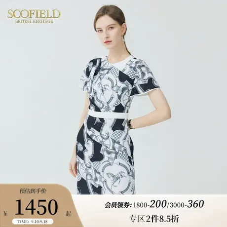 Scofield女装夏季新款简约圆领设计感复古轻熟连衣裙古典印花裙图片