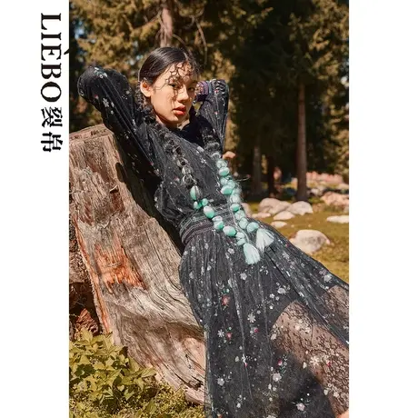 M裂帛LIEBOFeng设计师品牌2023年浪漫网纱蕾丝送吊带两件套连衣裙图片