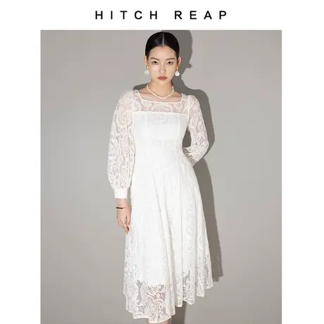 希区高端法式连衣裙春装2023年新款女蕾丝拼接气质高级感白色伞裙图片