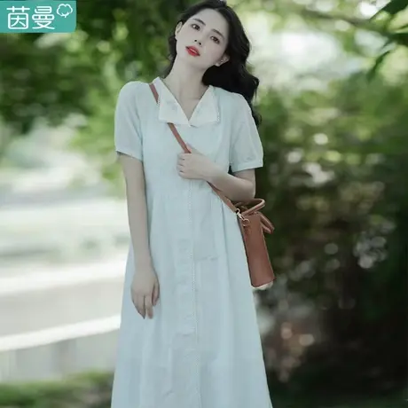 茵曼纯棉气质连衣裙女夏2024夏季新款时尚高级感法式浪漫优雅裙子图片