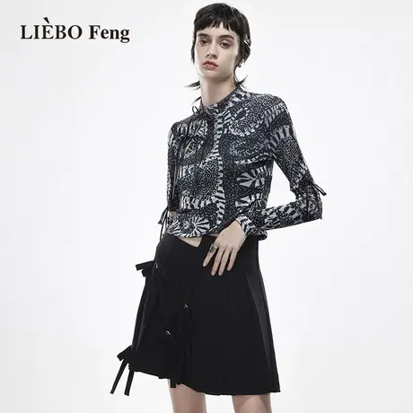 裂帛LIEBOFeng2023年春夏新款新中式黑色不规则显高工装A字半身裙图片