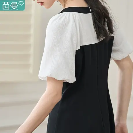 茵曼遮肚子减龄连衣裙2024夏季新款女装小黑裙子质感高级感茶歇裙图片