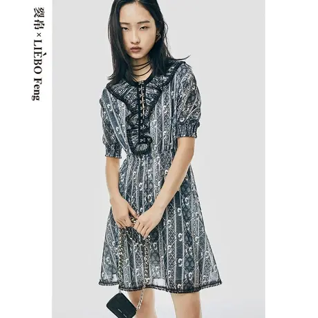裂帛LIEBOFeng商场同款2023年夏中国风青花瓷系列印花短袖连衣裙图片