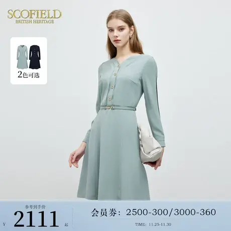 Scofield女装简约A字喇叭长袖连衣裙优雅气质2024春季新款图片