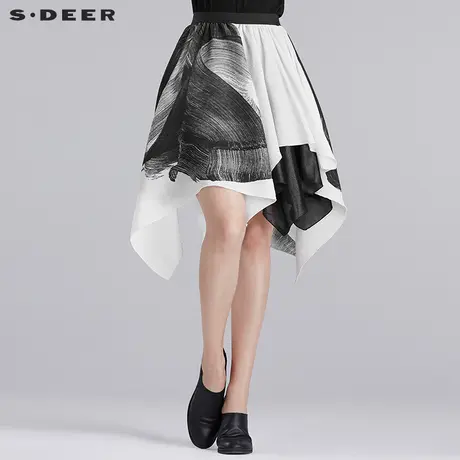 s.deer【新品】圣迪奥女半身裙 线条感印花半身裙S16281340图片