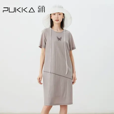 蒲PUKKA原创设计2023夏季新品宽松休闲复古极简风圆领短袖连衣裙商品大图