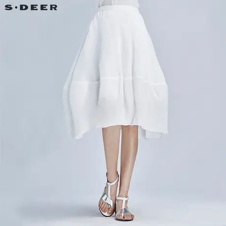 sdeer圣迪奥女装肌理折痕挺括纯色长裙S16281342图片