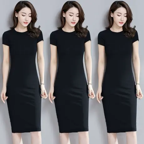 黑色高级感紧身连衣裙女2023夏季中长款气质修身显瘦打底一步长裙图片
