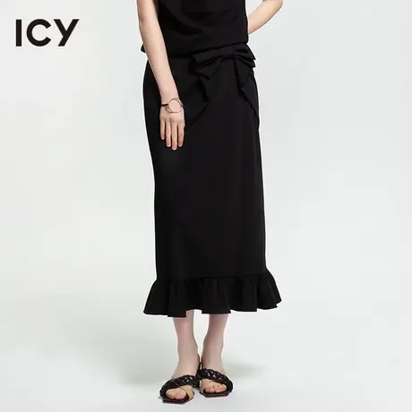 icy2023夏季新款优雅过膝长款蝴蝶结荷叶边包臀半身裙【XUYUHAN】商品大图