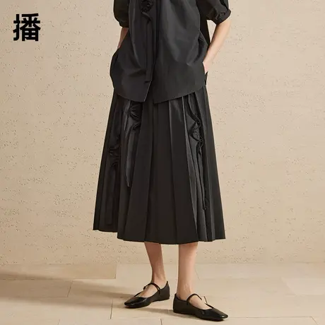 【新中式】播黑色半身裙女2024春新款梨型身材显瘦伞裙DDR2BD5515图片