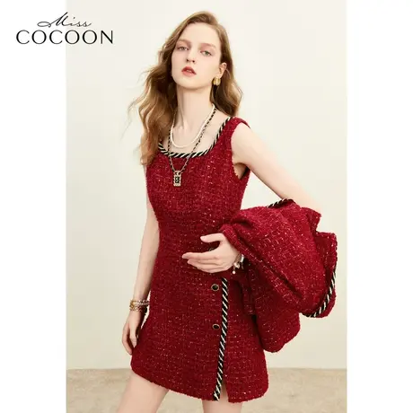 missCOCOON2023冬装新款女装红色订婚喜服敬酒服亮丝小香风连衣裙图片