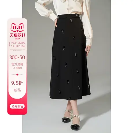 韩语琳高腰半身裙女2023新款秋冬季高级感显瘦法式中长款a字裙子图片