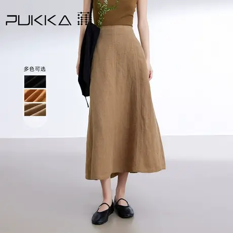 蒲PUKKA 加厚亚麻半身裙女2024春季新款通勤欧版A型中裙图片