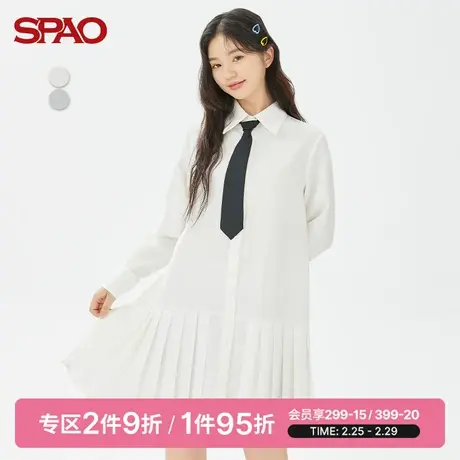 SPAO女士连衣裙春季新款带领带衬衫式短款连衣裙SPOWC49S20图片