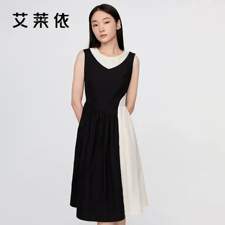 艾莱依商场同款连衣裙女异色拼色时尚设计感小众无袖气质裙子夏季商品大图