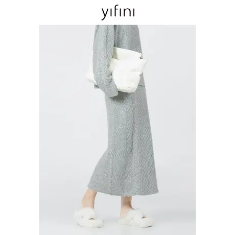Yifini/易菲简约直筒型中长款针织半身裙女冬季新款保暖裙子图片