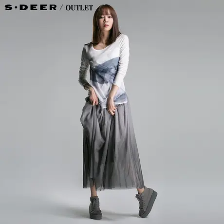 sdeer圣迪奥女装现代印花层次连衣裙S14181245图片