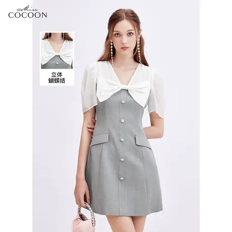 missCOCOON莱赛尔法式拼接撞色连衣裙女装2023夏季新款小个子裙子图片
