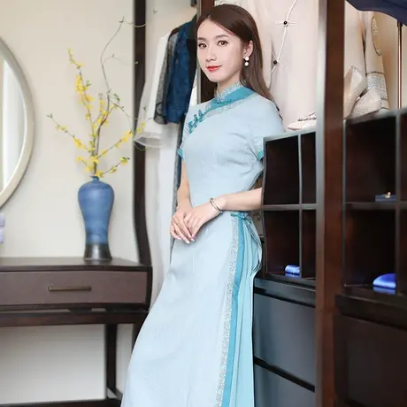 奥黛旗袍年轻款中国风改良棉麻连衣裙清新日常可穿长款气质裙子商品大图