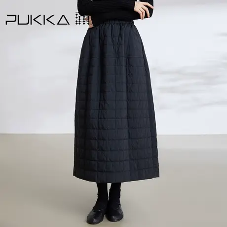 蒲PUKKA 2023冬季新款半身裙女菱格压线新中式防风保暖A型休闲裙商品大图
